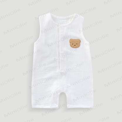 Baby Bear Patch Sleeveless Romper - Beige - 18-24M - image 4