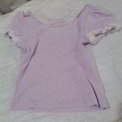 Toddler Baby Girl Knit Lace Neck Tee - Light Purple - 6-7T - image 7