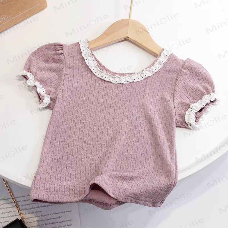 Toddler Baby Girl Knit Lace Neck Tee - Purple - 6-7T - image 8