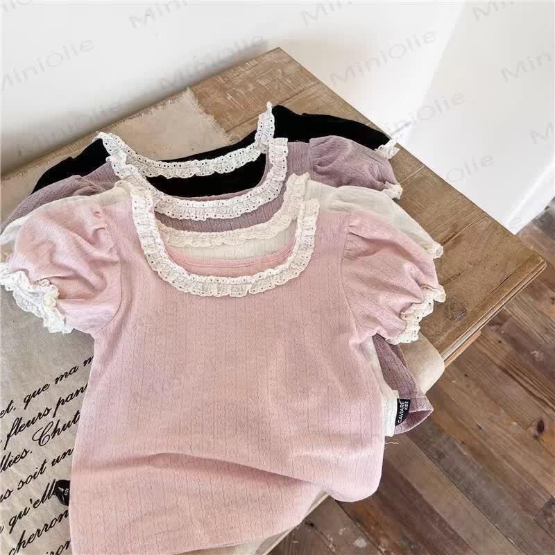 Toddler Baby Girl Knit Lace Neck Tee - image 2