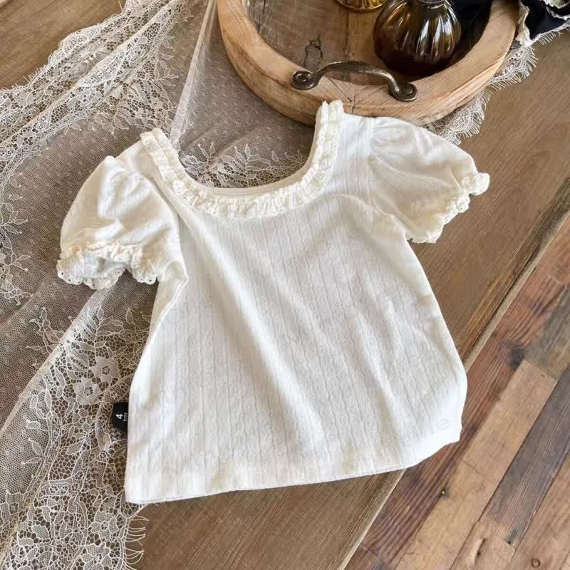 Toddler Baby Girl Knit Lace Neck Tee - White - 6-7T - image 3