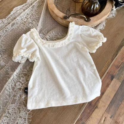 Toddler Baby Girl Knit Lace Neck Tee - White - 6-7T - image 3
