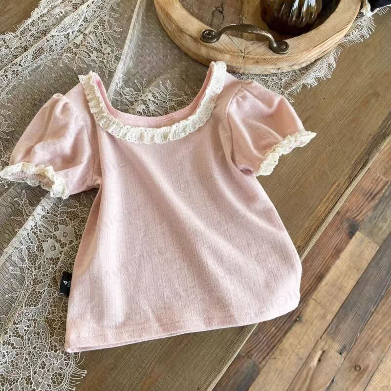 Toddler Baby Girl Knit Lace Neck Tee - Pink - 6-7T - image 5
