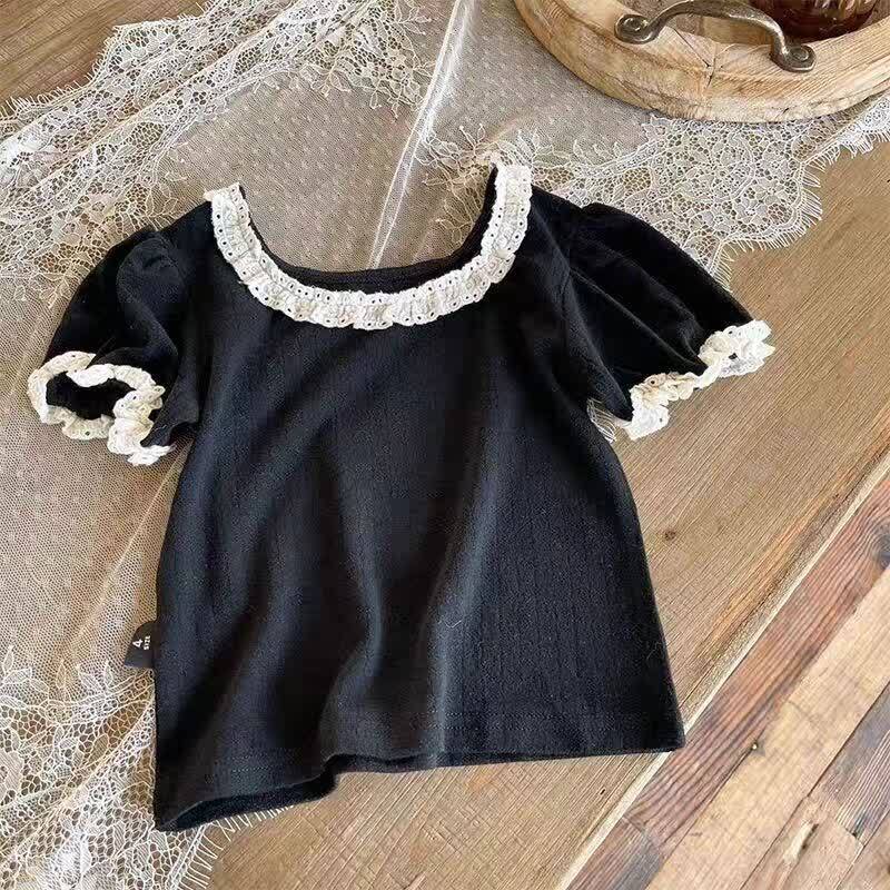Toddler Baby Girl Knit Lace Neck Tee - Black - 6-7T - image 4