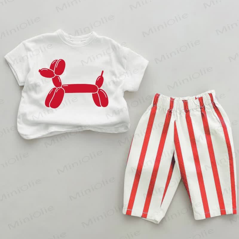 Baby Balloon Dog White&Red Vertical Striped 2-piece Set - White&Red - 4-5T - image 1