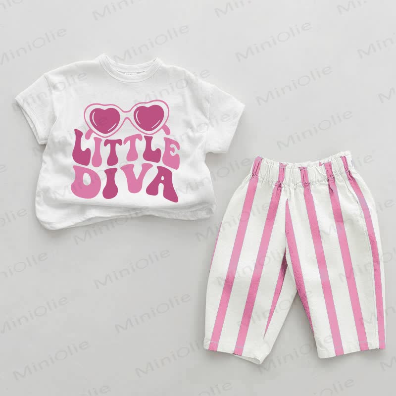 LITTLE DIVA Baby Girls Pink Vertical Striped 2-piece Set - White&Pink - 2-3T - image 1