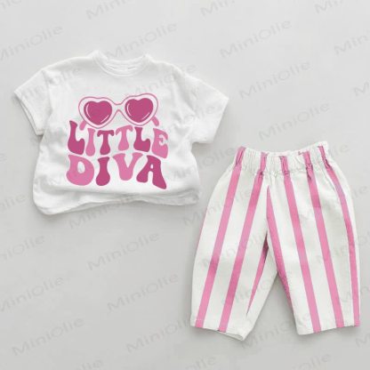 LITTLE DIVA Baby Girls Pink Vertical Striped 2-piece Set - White&Pink - 2-3T - image 1