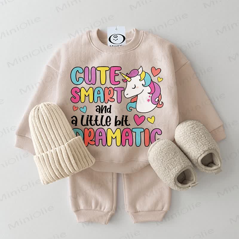 CUTE SMART AND A LITTLE BIT DRAMATIC Baby Beige Sweatshirt 2-piece Set - Beige - 2-3T - image 1