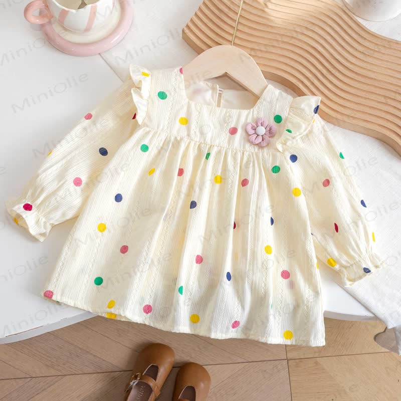 Baby Toddler Girl Polka Dot Babydoll Shirt - Beige - 6-7T - image 1