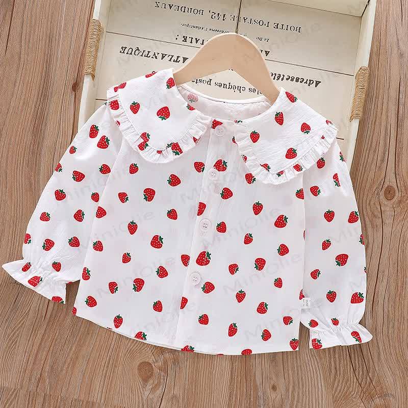 Baby Toddler Girl Peter Pan Collar Long Sleeve T-Shirt - Strawberry - 8-9T - image 2