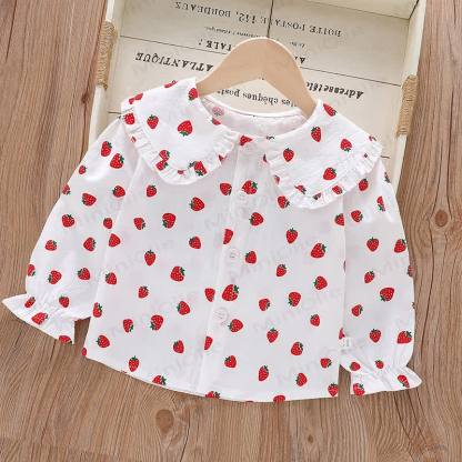Baby Toddler Girl Peter Pan Collar Long Sleeve T-Shirt - Strawberry - 8-9T - image 2
