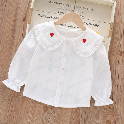 Baby Toddler Girl Peter Pan Collar Long Sleeve T-Shirt - Red Heart - 8-9T - image 4
