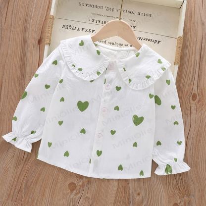Baby Toddler Girl Peter Pan Collar Long Sleeve T-Shirt - Green Heart - 8-9T - image 5