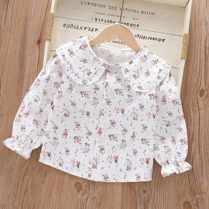 Baby Toddler Girl Peter Pan Collar Long Sleeve T-Shirt - Floral - 8-9T - image 6