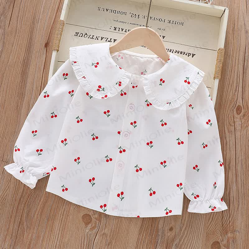 Baby Toddler Girl Peter Pan Collar Long Sleeve T-Shirt - Cherry - 8-9T - image 7
