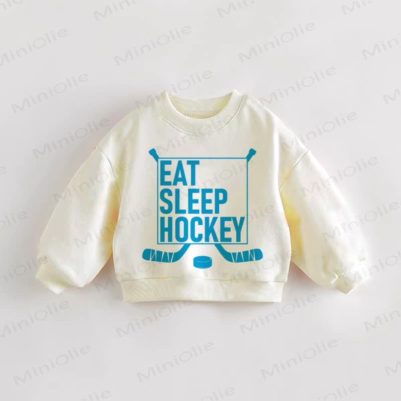 EAT SLEEP HOCKEY Baby Toddler Cream Sweatshirt - Cream - 3-5T - image 1