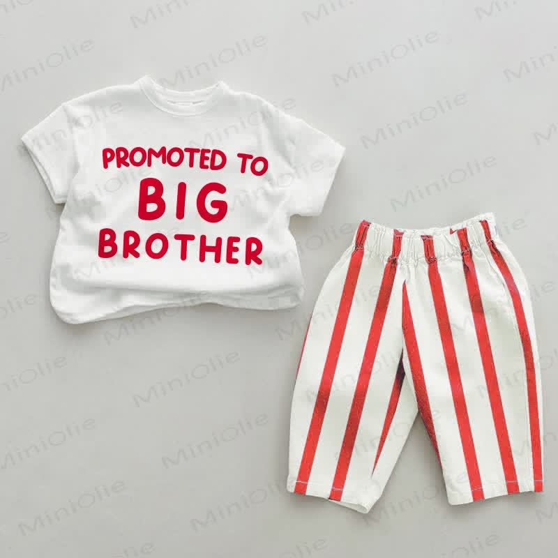 PROMOTED TO BIG SISTER/BROTHER Baby White&Red Vertical Striped 2-piece Set - White&Red: BROTHER - 4-5T - image 2
