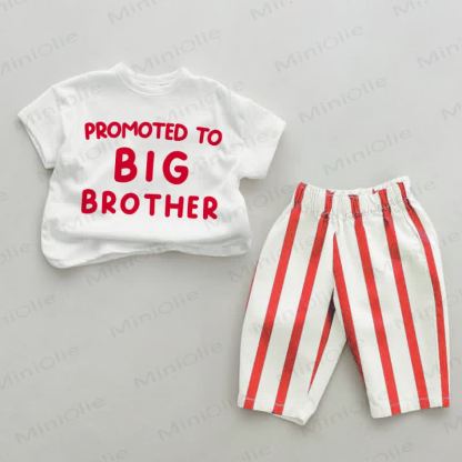 PROMOTED TO BIG SISTER/BROTHER Baby White&Red Vertical Striped 2-piece Set - White&Red: BROTHER - 4-5T - image 2