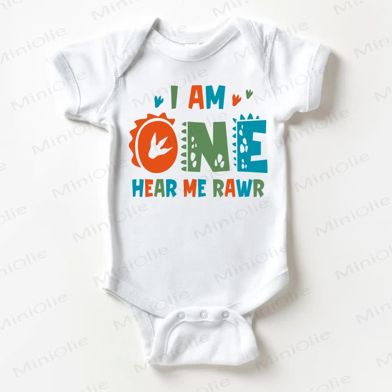 I AM ONE HEAR ME RAWR Baby Slogan White Bodysuit - White - 18-24M - image 1