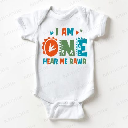 I AM ONE HEAR ME RAWR Baby Slogan White Bodysuit - White - 18-24M - image 1