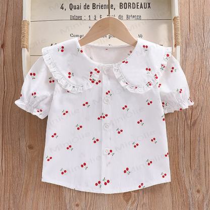 Baby Toddler Girl Peter Pan Collar Short Sleeve T-Shirt - Cherry - 6-7T - image 2