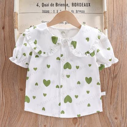 Baby Toddler Girl Peter Pan Collar Short Sleeve T-Shirt - Green Heart - 6-7T - image 7