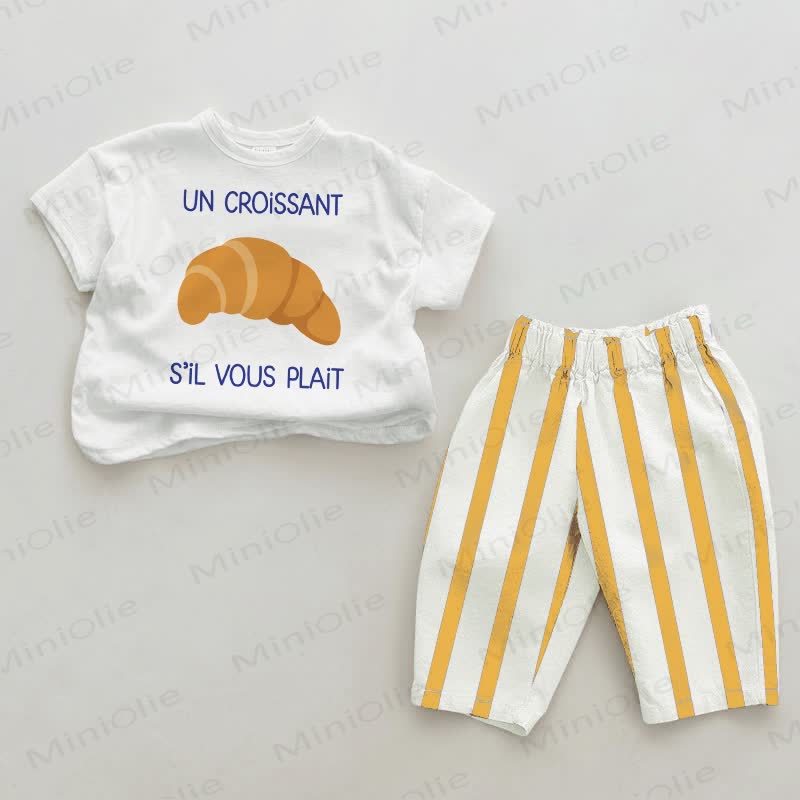 UN CROISSANT S'IL VOUS PLAIT Baby White&Yellow Vertical Striped 2-piece Set - White&Yellow - 2-3T - image 1