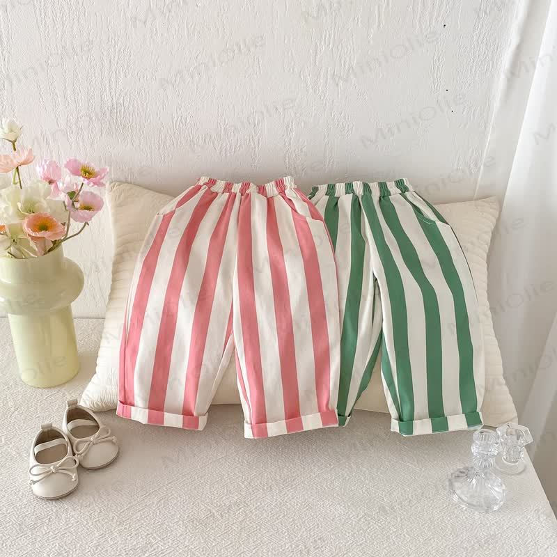 Baby Toddler Vertical Striped Elastic Waist Pants - image 1