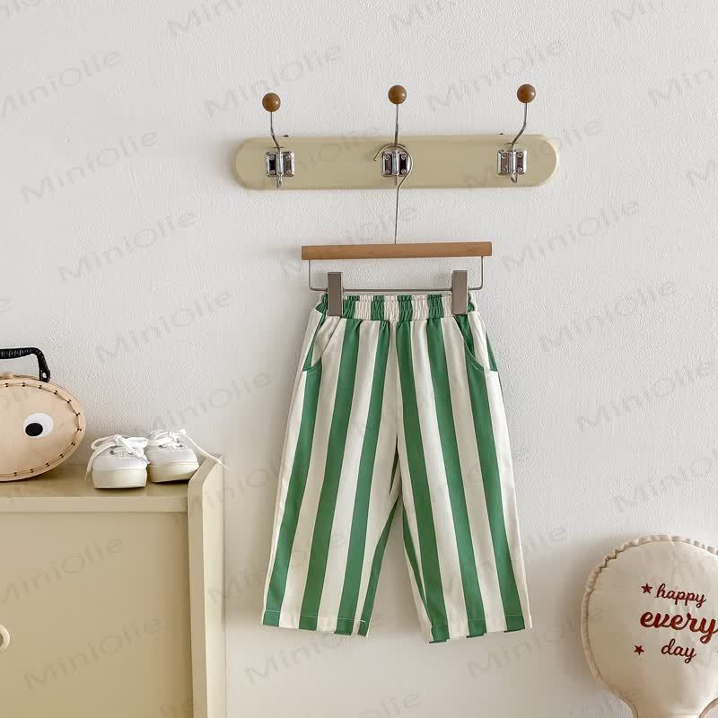 Baby Toddler Vertical Striped Elastic Waist Pants - Green - 4-5T - image 3