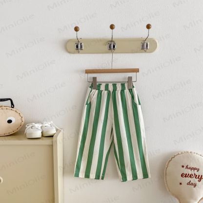 Baby Toddler Vertical Striped Elastic Waist Pants - Green - 4-5T - image 3