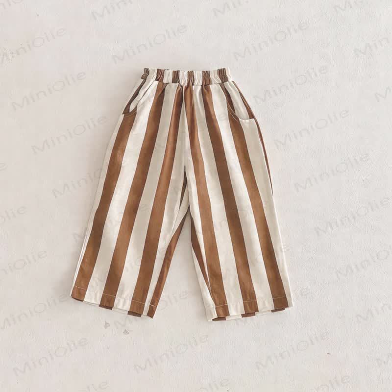 Baby Toddler Vertical Striped Elastic Waist Pants - Brown - 4-5T - image 4