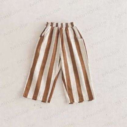 Baby Toddler Vertical Striped Elastic Waist Pants - Brown - 4-5T - image 4