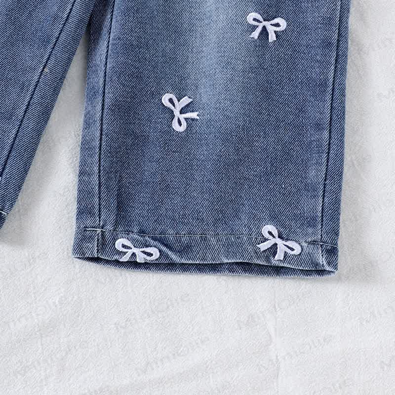 Baby Girls Bow Blue Stripe Long Sleeve Shirt and Denim Pants 2-piece Set - image 7