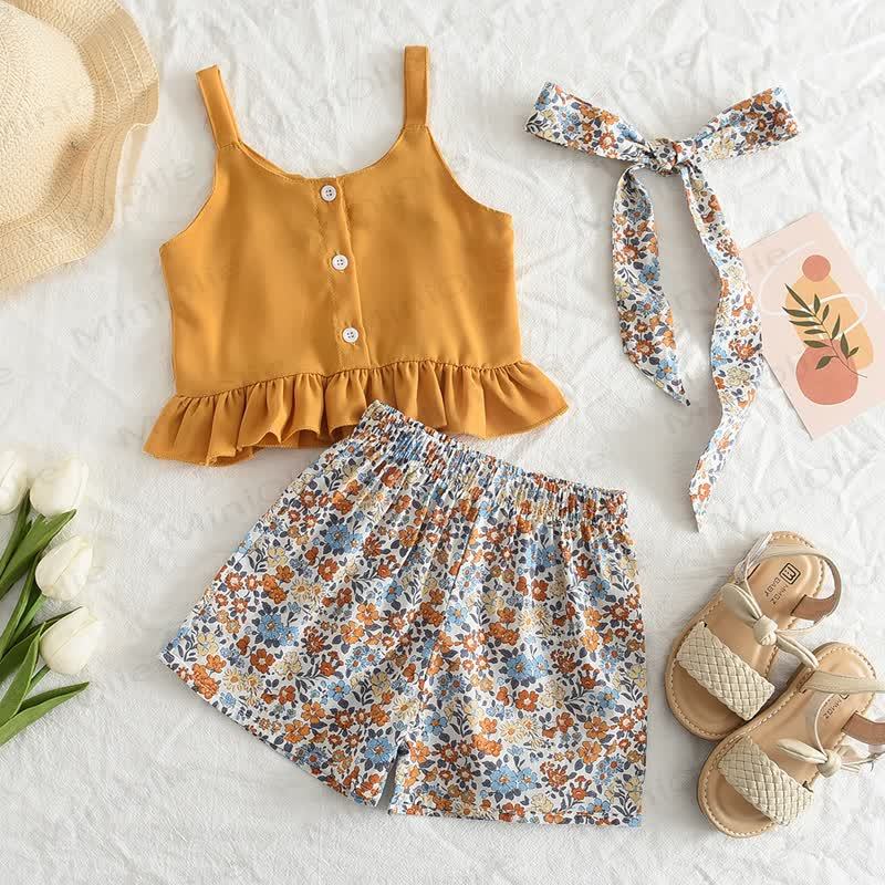 Toddler Girl Ruffle Camisole Top and Floral Shorts 2-piece Set - Yellow - 7Y - image 1