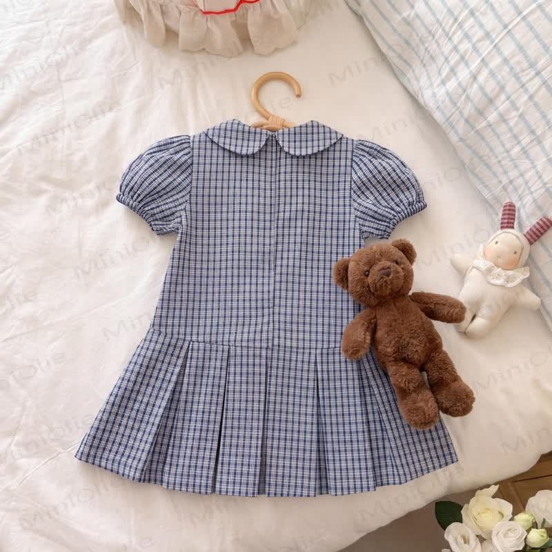 Toddler Baby Girl Navy Blue Gingham Puff Sleeve Dress - image 3