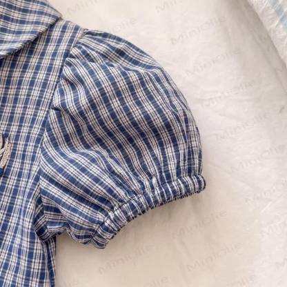 Toddler Baby Girl Navy Blue Gingham Puff Sleeve Dress - image 5