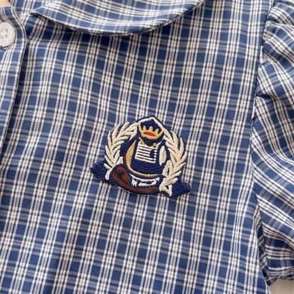 Toddler Baby Girl Navy Blue Gingham Puff Sleeve Dress - image 4