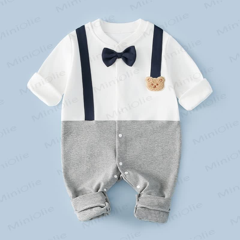 Baby Gentleman Bear Fake 2pcs Romper - Straps - 18-24M - image 2