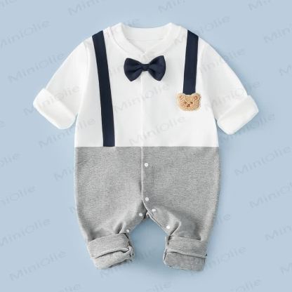 Baby Gentleman Bear Fake 2pcs Romper - Straps - 18-24M - image 2
