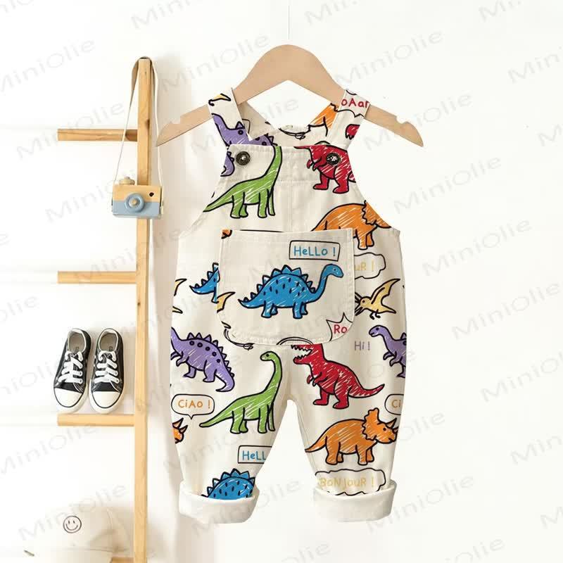 Baby Toddler Dinosaur All-Over Print Overalls - Beige - 3-5T - image 1