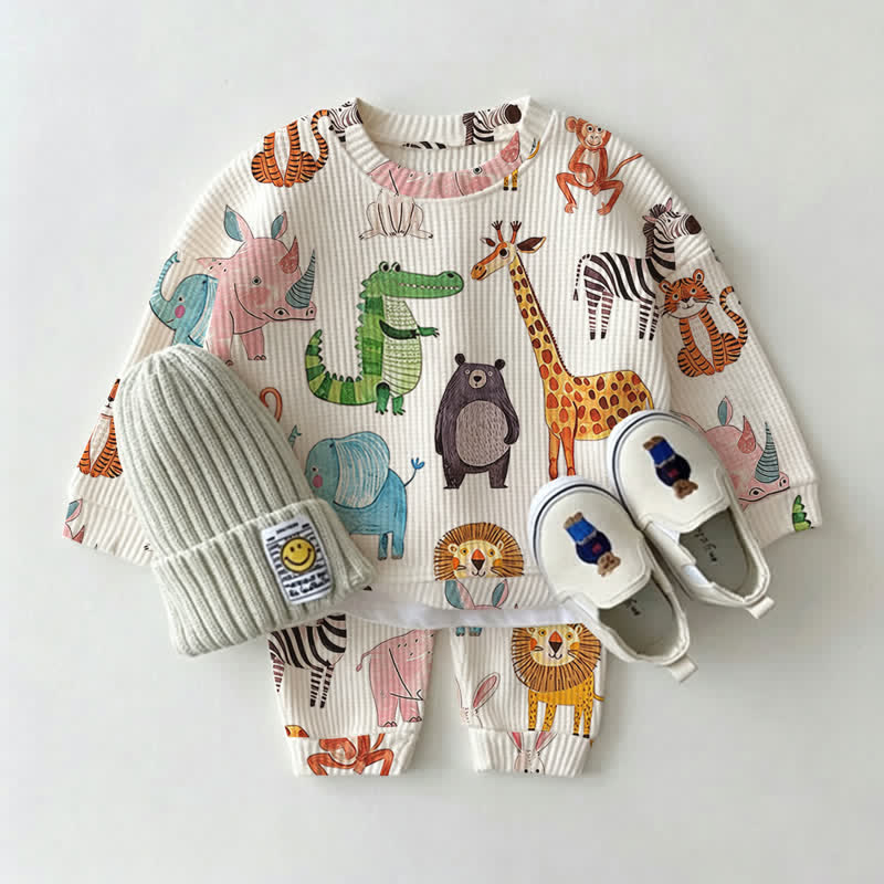 Baby Animal Print Waffle 2-piece Set - White - 2-3T - image 1