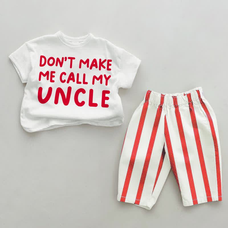 DON'T MAKE ME CALL MY AUNT Baby Toddler Red Vertical Striped 2-piece Set - image 2