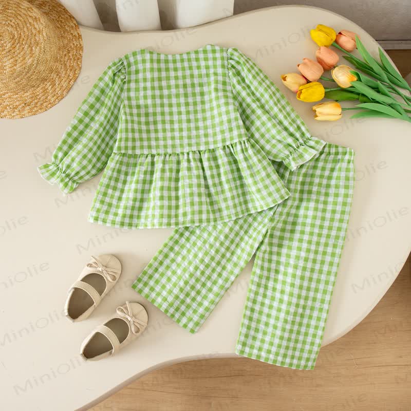 Toddler Baby Girls Gingham Long Sleeve Top and Pants 2-piece Set - image 4