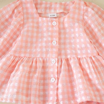 Toddler Baby Girls Gingham Long Sleeve Top and Pants 2-piece Set - image 6