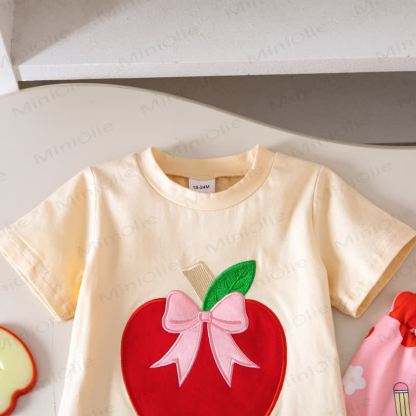 Toddler Baby Girls Apple Applique Tee and Printed Flare Pants Set - image 4
