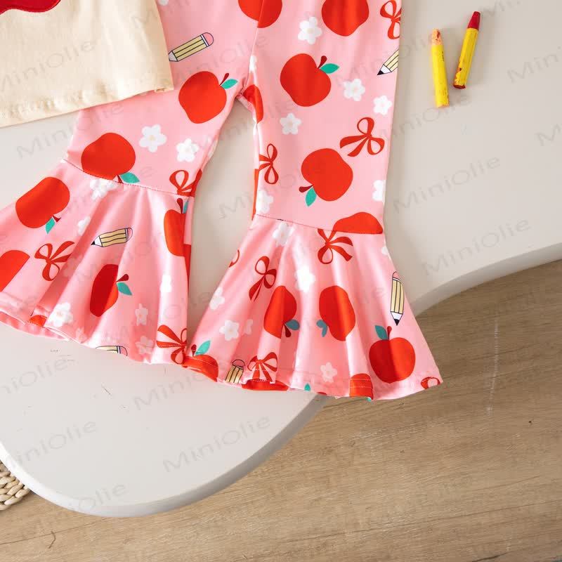 Toddler Baby Girls Apple Applique Tee and Printed Flare Pants Set - image 9