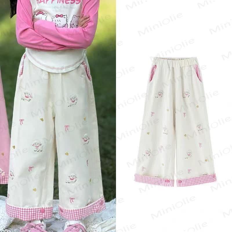 Toddler Girl Animal Print Plaid Trim Pants - White - 10-11T - image 2