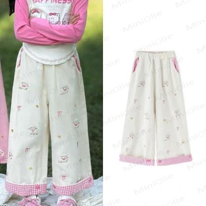 Toddler Girl Animal Print Plaid Trim Pants - White - 10-11T - image 2