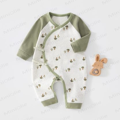 Baby Cotton Long Sleeve Wrap Romper - Green Tree - 3-6M - image 2