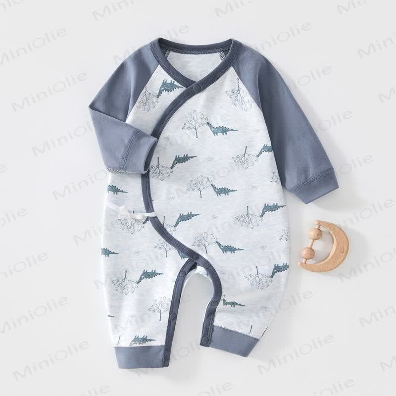 Baby Cotton Long Sleeve Wrap Romper - Blue Dino - 3-6M - image 4